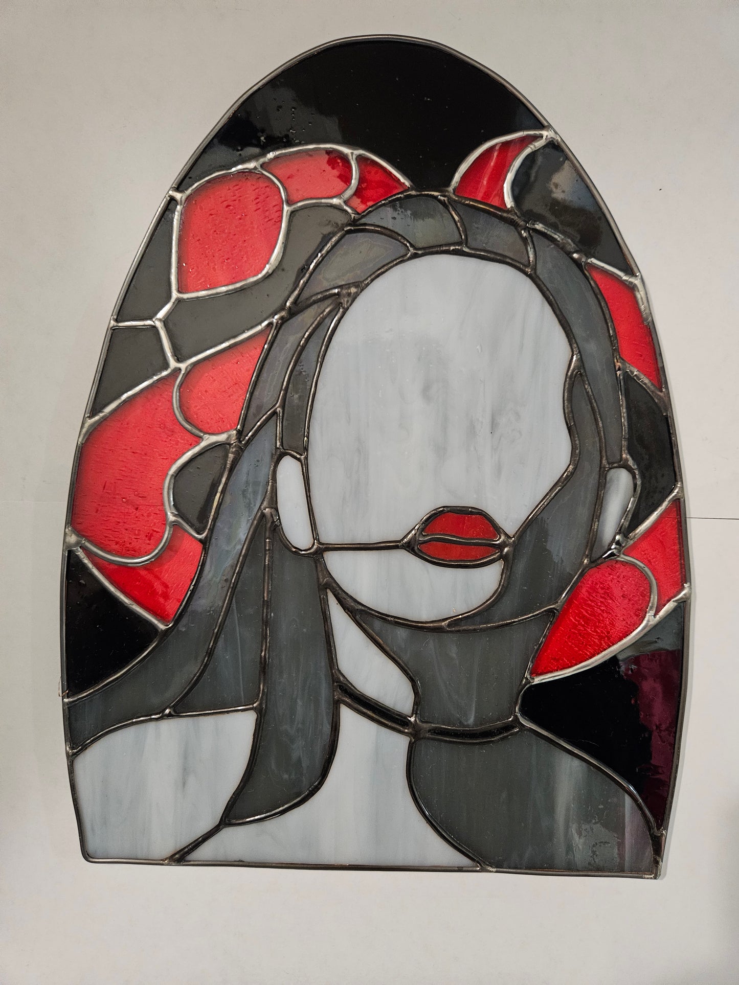 "Woman With Snake" Stained Glass with Walnut Stand