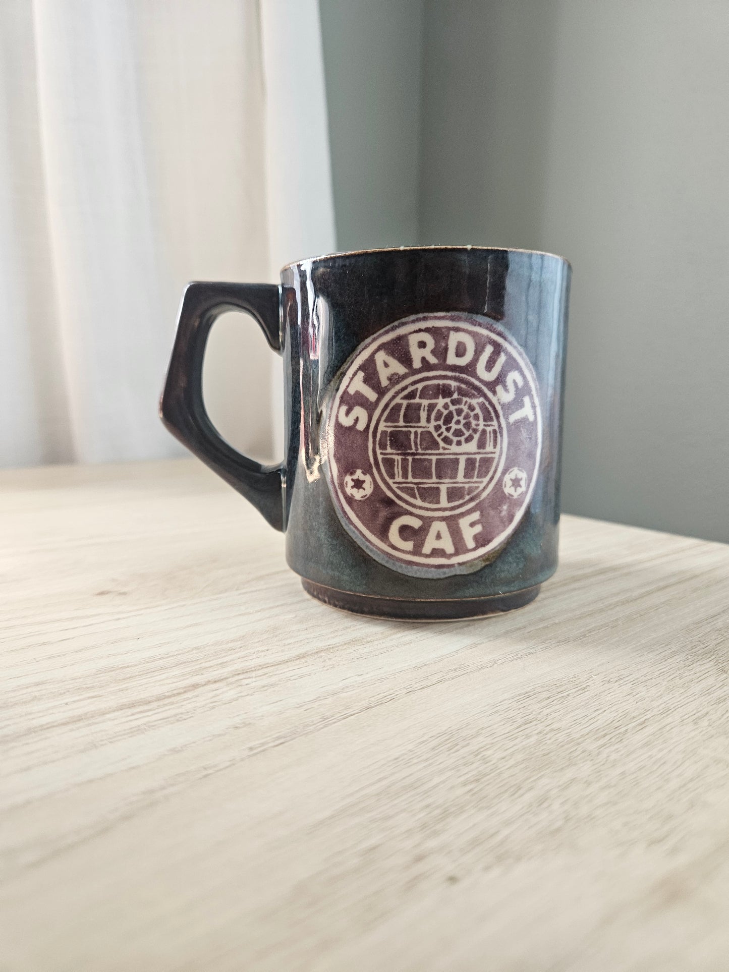 "Stardust Caf" 12oz Stoneware Mug- Stoned Denim and Lime