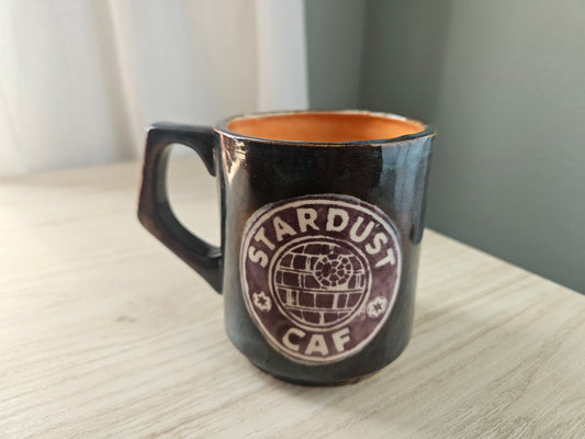 "Stardust Caf" 12oz Stoneware Mug- Stoned Denim and Orange