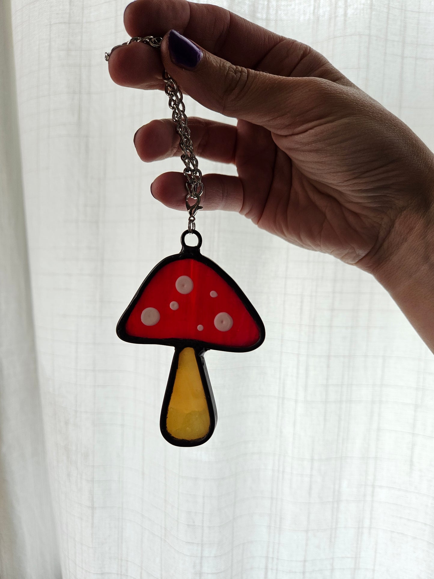 Red Toadstool Stained Glass Car Charm