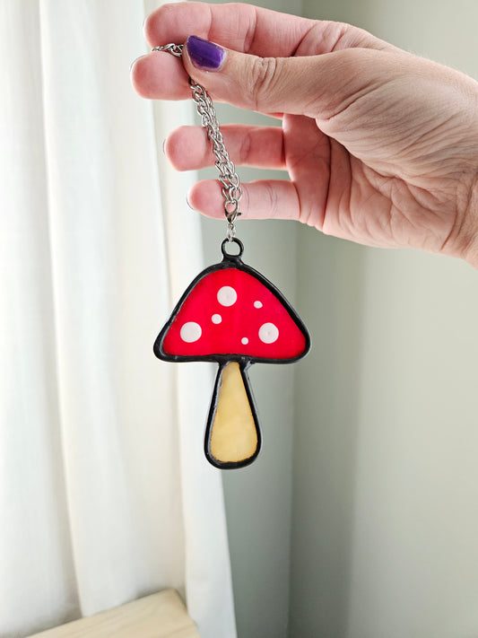 Red Toadstool Stained Glass Car Charm