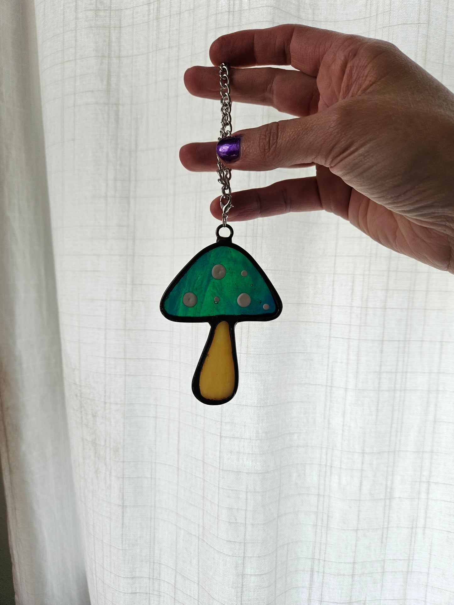 Blue-Green Toadstool Stained Glass Car Charm