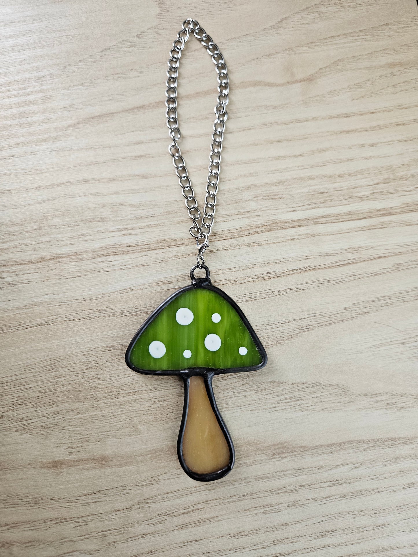 Lime Green Toadstool Stained Glass Car Charm