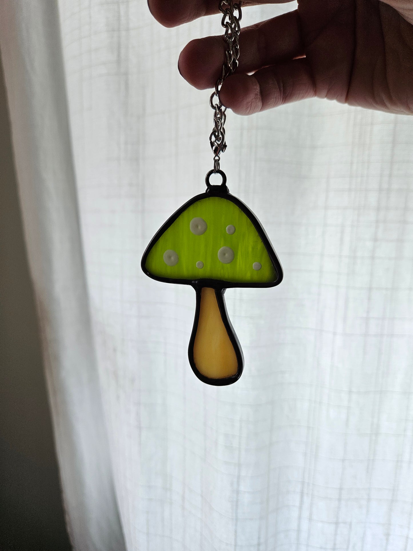 Lime Green Toadstool Stained Glass Car Charm