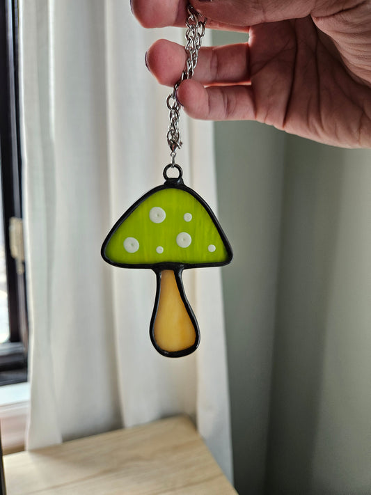 Lime Green Toadstool Stained Glass Car Charm