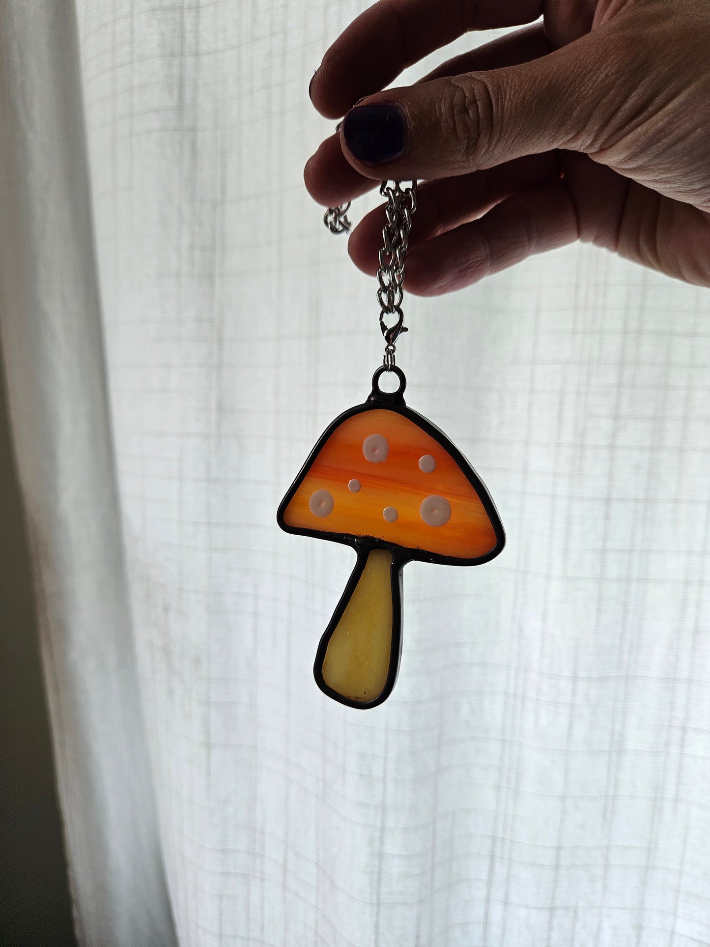 Orange Toadstool Stained Glass Car Charm