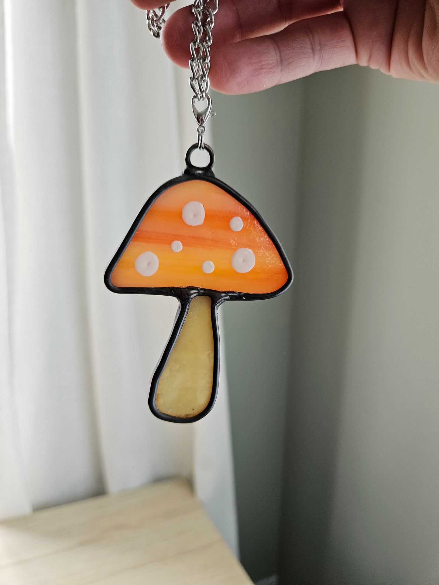 Orange Toadstool Stained Glass Car Charm