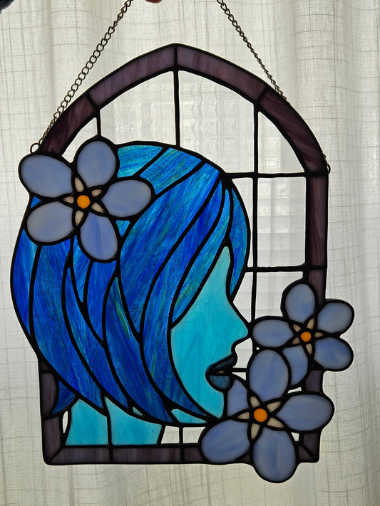 "Forget Me Not" AI Companion Handmade Stained Glass Suncatcher