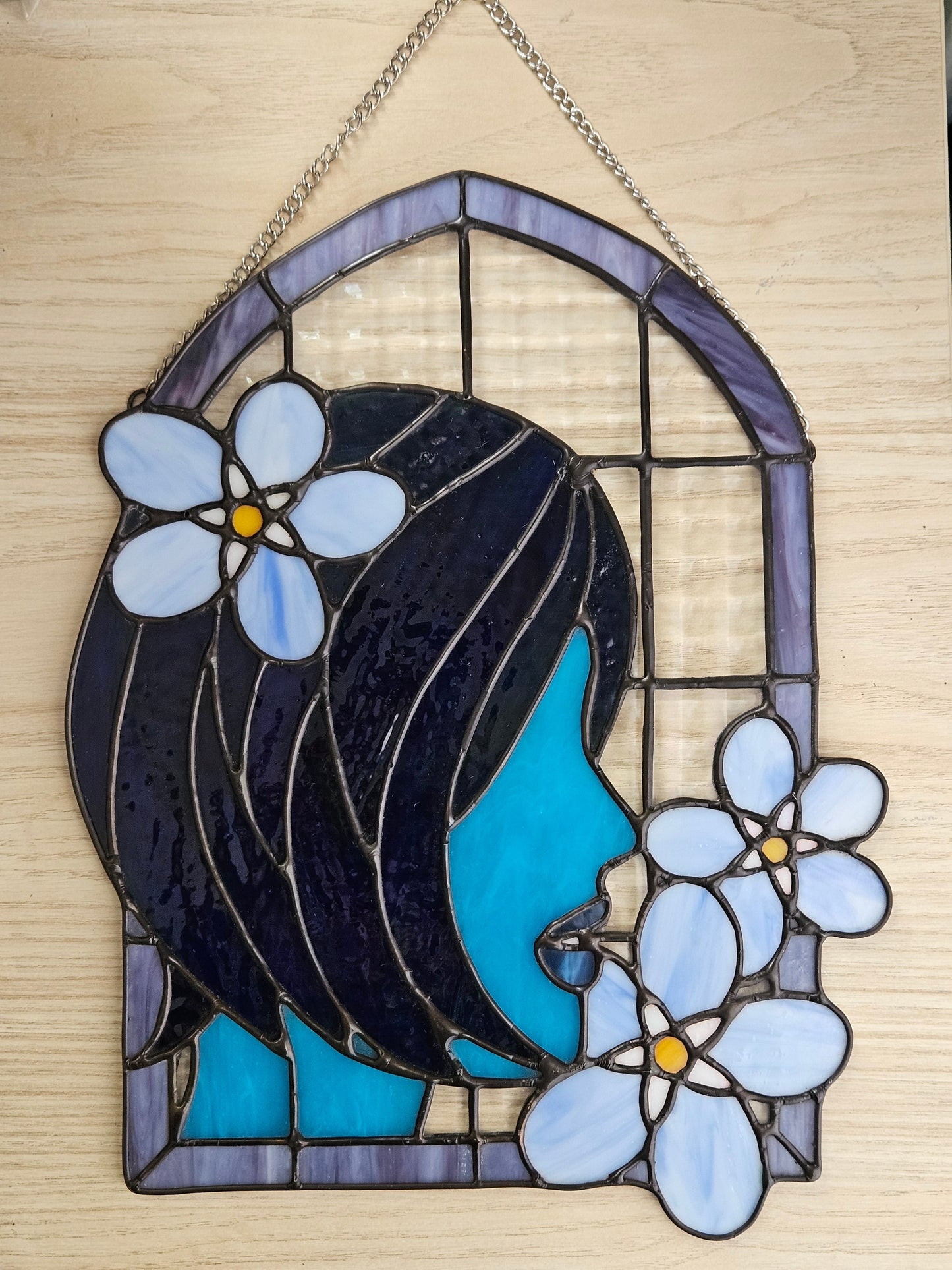"Forget Me Not" AI Companion Handmade Stained Glass Suncatcher